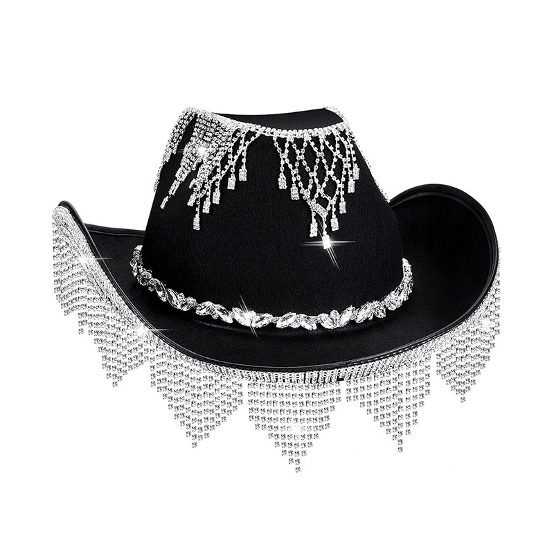 Cappello da cowboy con frange glitterate con diamanti Bling