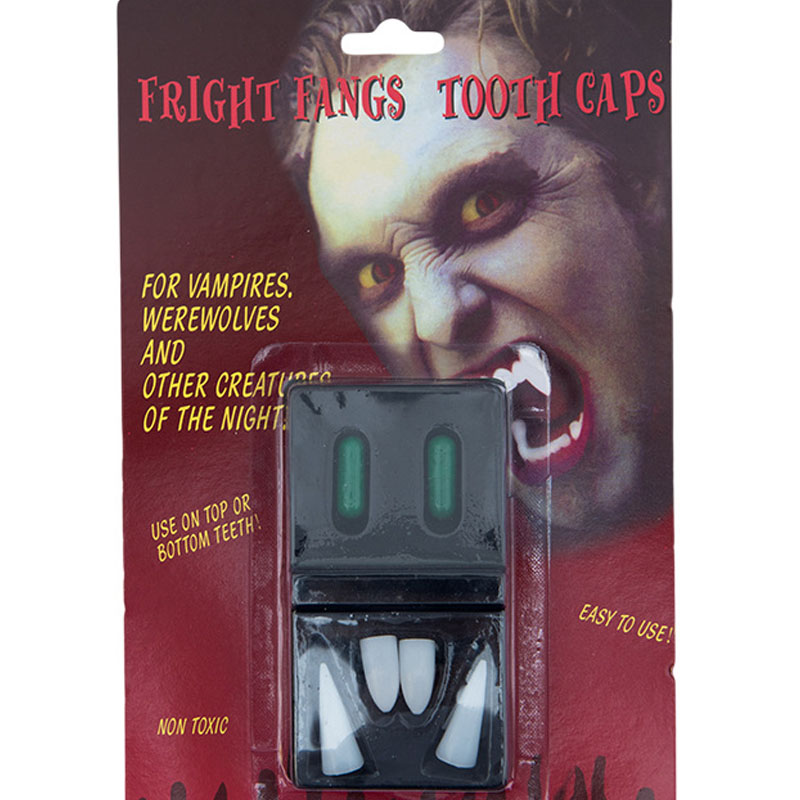 Fang di plastica retrattile alla massa denti da vampiro e sangue finto