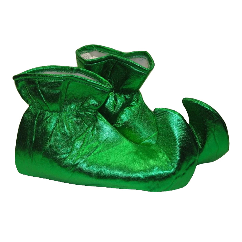 Costume da elfo di Natale Scarpe da giullare in oro lucido rosso verde