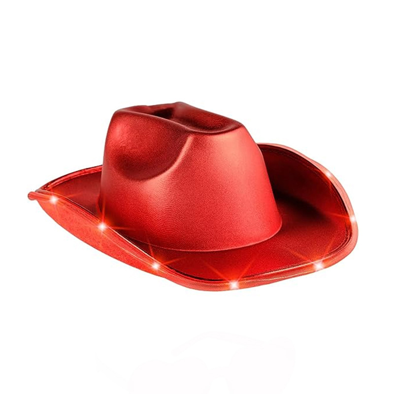 Cappello da cowboy occidentale in tessuto luminoso con capelli LED colorati