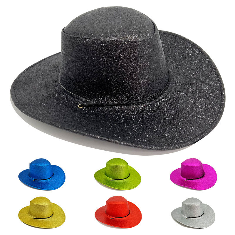 Cappello da cowboy argento denim con paillettes colorate