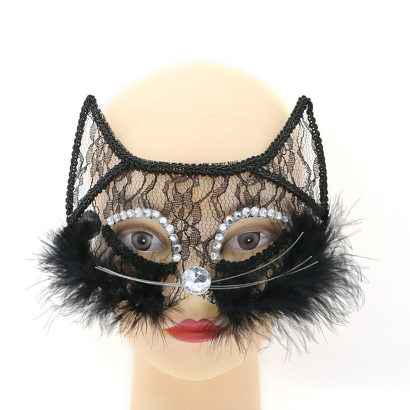 Maschera di pizzo di gatto nero di lusso di Halloween