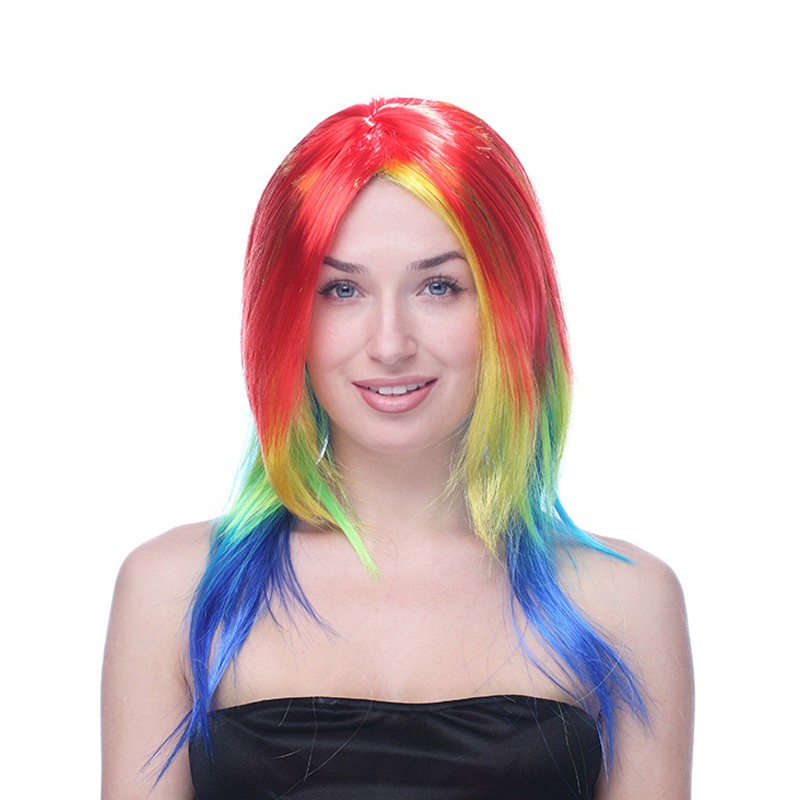 capelli ricci lunghi e corti e capelli colorati per la festa