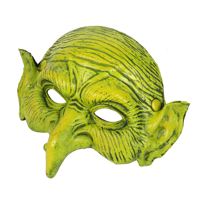 Maschera mezza faccia verde spaventosa in schiuma per travestimento di Halloween