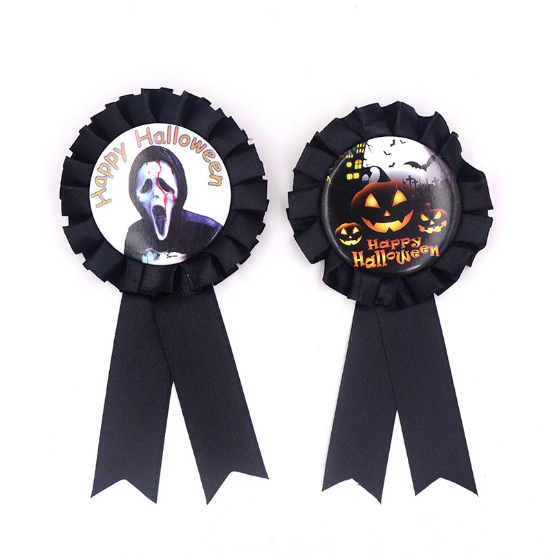 Badge rosetta di fiore a nastro di Halloween