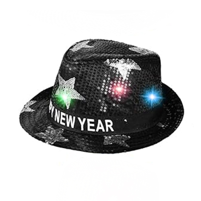 Cappelli di felice anno nuovo Cappelli illuminati a LED con paillettes