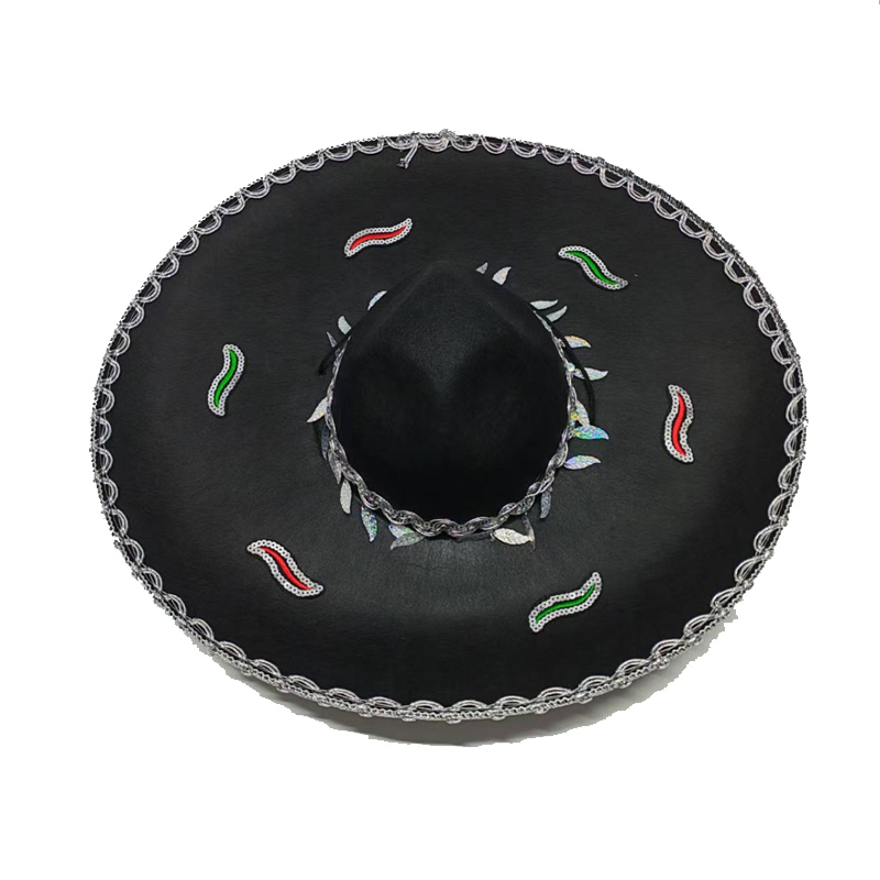 Grande cappello messicano regolabile a tesa larga con bordo argentato