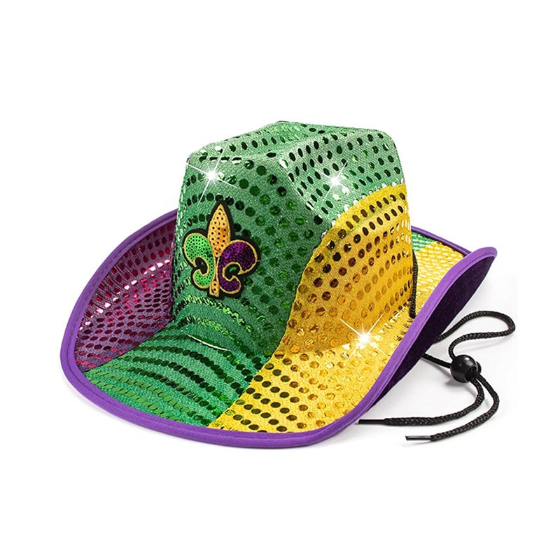 Costume da cowboy illuminato Cappello da cowboy con paillettes Mardi Gras