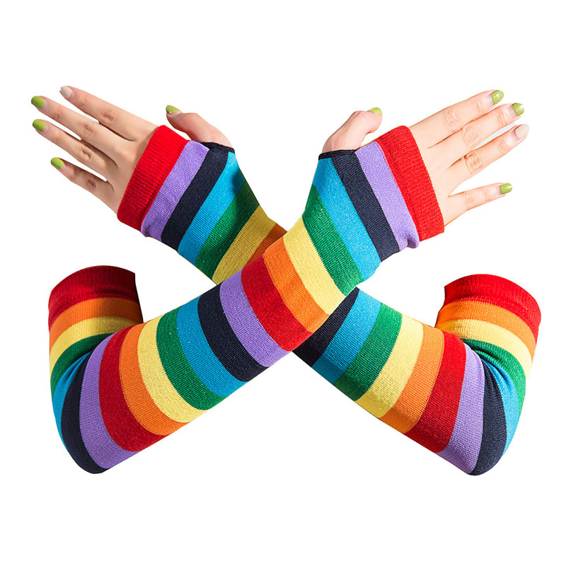 Lunghi guanti senza dita della festa a strisce arcobaleno