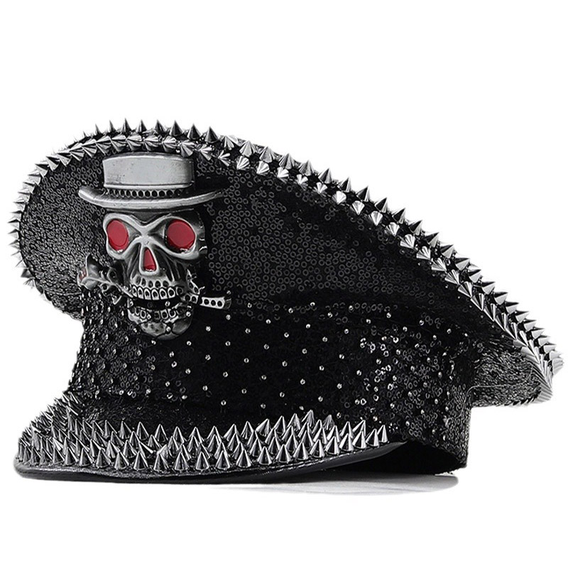 Cappello da sergente nero con strass di lusso