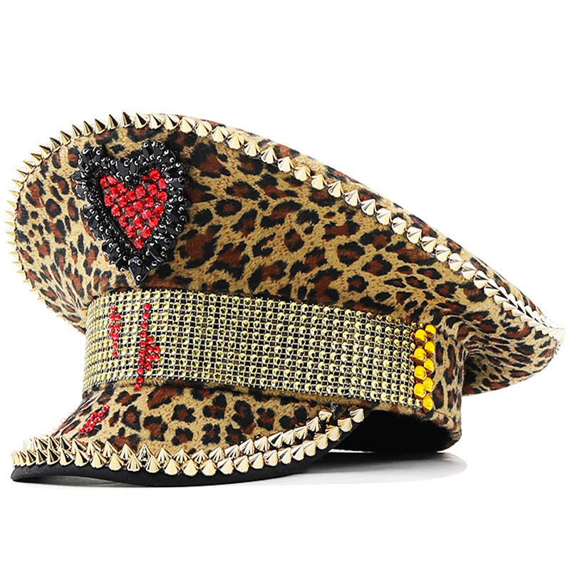 Nuovo cappello da capitano in paillettes con cappello leopardato di lusso