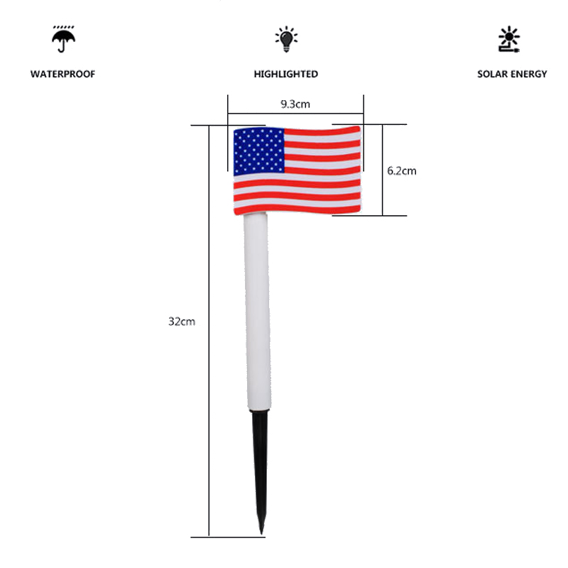 Lampada solare da esterno impermeabile di alta qualità con presa di terra Lampada da paesaggio Lampada solare con bandiera americana