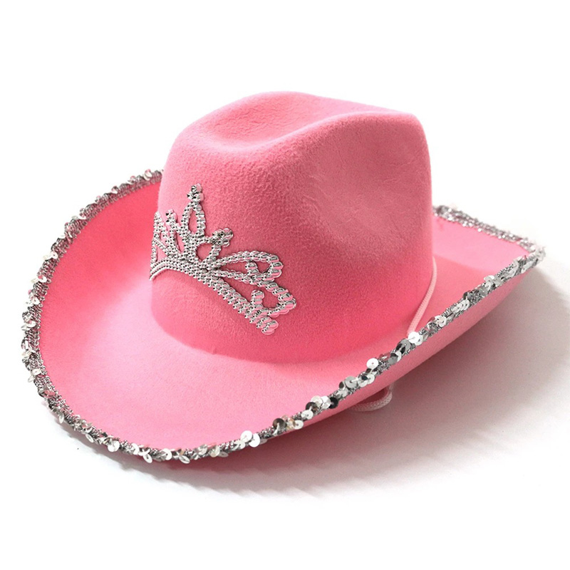 Cappelli da cowboy con protezione solare in tessuto rosa bianco