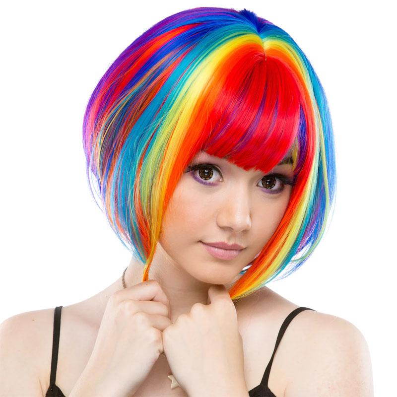 Parrucca anime arcobaleno Capelli corti Bobo colorati